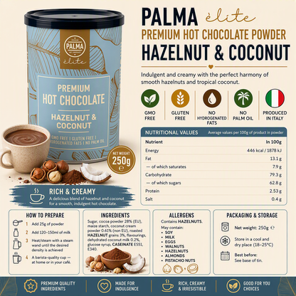 PALMA élite Premium Hot Chocolate – Hazelnut & Coconut