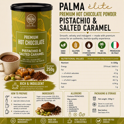 PALMA élite Premium Hot Chocolate – Pistachio & Salted Caramel