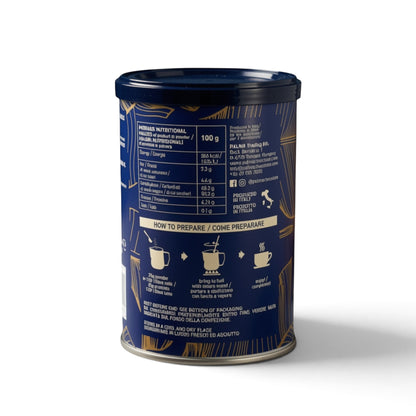 PALMA Hot Chocolate Co. Classic Chocolate powder tin showing nutritional information and preparation instructions